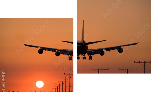 sunset jet landing 3 - Obraz dwuczęściowy, Dyptyk