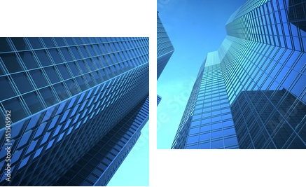 Skyscrappers na niebie. 3d ilustracja - Obraz dwuczęściowy, Dyptyk