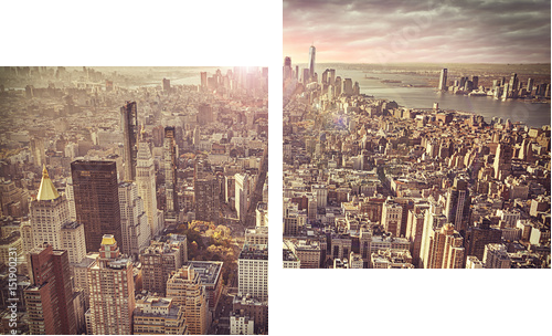 New York city skyline, wschód słońca w tle. - Obraz dwuczęściowy, Dyptyk