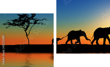 Wschód słońca na Safari - Obraz dwuczęściowy, Dyptyk