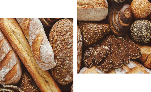 Chleb tła, widok z góry bochenków biały, czarny i żytni - Obraz dwuczęściowy, Dyptyk
