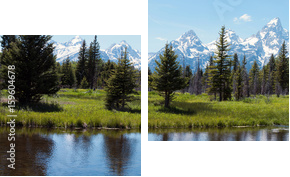 Grand Tetons i refleksji - Obraz dwuczęściowy, Dyptyk