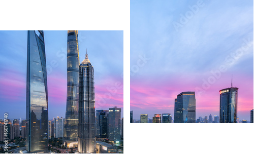 Piękna Shanghai miasta linia horyzontu w zmierzchu - Obraz dwuczęściowy, Dyptyk