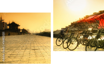 Xi'an / China - Mur miasta z rowerami - Obraz dwuczęściowy, Dyptyk