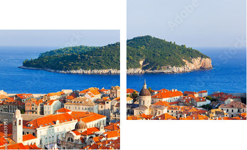 Miasto Dubrownik i wyspa w Chorwacji - Obraz dwuczęściowy, Dyptyk