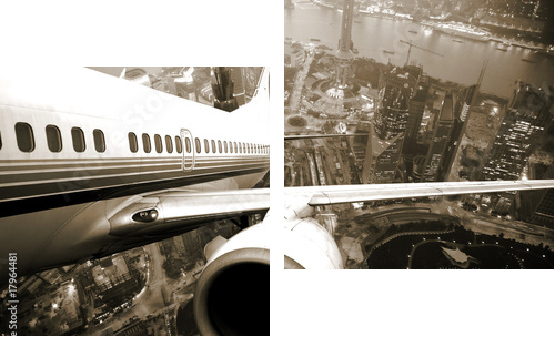 Lot w przestworza – samolot nad miastem - Obraz dwuczęściowy, Dyptyk