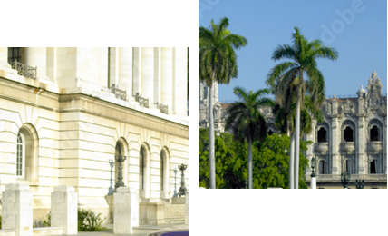 stary samochód przed budynek Kapitolu, Stara Hawana, Kuba - Obraz dwuczęściowy, Dyptyk