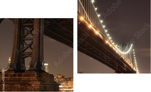 New York City Skyline i Manhattan Bridge w nocy - Obraz dwuczęściowy, Dyptyk