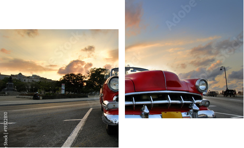 Czerwony samochód w Hawanie słońca - Obraz dwuczęściowy, Dyptyk