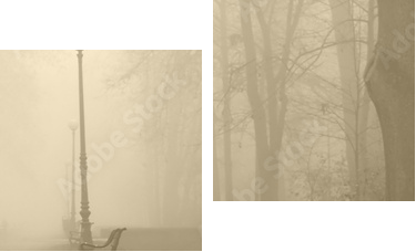 czerwona ławka we mgle - Obraz dwuczęściowy, Dyptyk