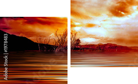 wschód słońca jezioro mono - Obraz dwuczęściowy, Dyptyk