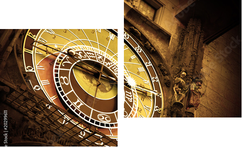 Stary zegar astronomiczny na Starym Ratuszu w Pradze - Obraz dwuczęściowy, Dyptyk