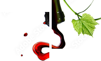 Dolewanie czerwone wino w szkle z prętem odizolowywającym na bielu - Obraz dwuczęściowy, Dyptyk