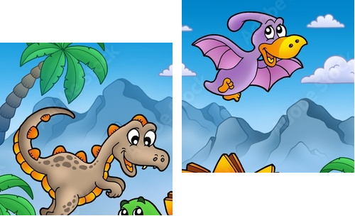 Krajobraz z dinozaurami 2 - Obraz dwuczęściowy, Dyptyk