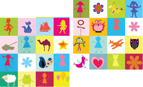 Symbole dzieciństwa – kolorowa plansza - Obraz dwuczęściowy, Dyptyk