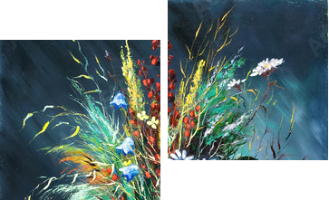 Bukiet dzicy kwiaty w wazie - Obraz dwuczęściowy, Dyptyk
