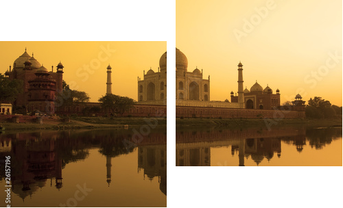 Taj Mahal zmierzchu odbicie, Yamuna rzeka. - Obraz dwuczęściowy, Dyptyk