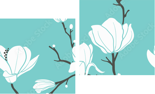 niebieski wzór magnolii - Obraz dwuczęściowy, Dyptyk