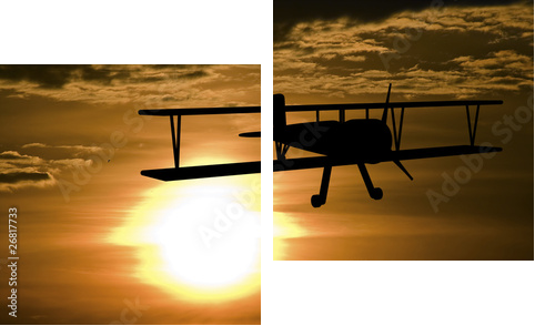 Samolot i zachód słońca - Obraz dwuczęściowy, Dyptyk