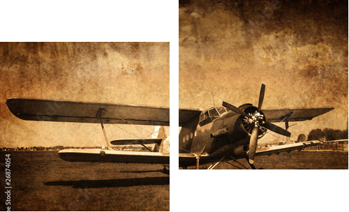 stary samolot - dwupÅatowiec - Obraz dwuczęściowy, Dyptyk