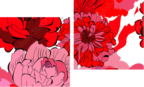 Bezszwowy wzór z czerwonymi kwiatami - Obraz dwuczęściowy, Dyptyk
