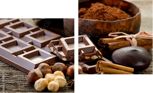 czekolada ze składnikami-czekoladą i składnikami - Obraz dwuczęściowy, Dyptyk