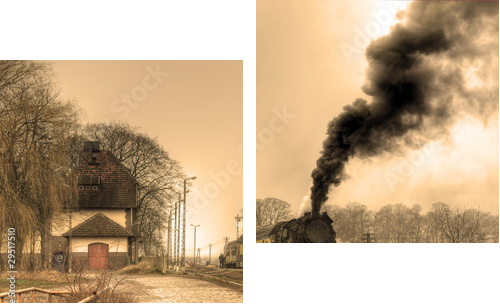 Stary retro pociąg parowy - Obraz dwuczęściowy, Dyptyk