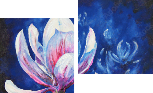 Magnolia akrylowa malowana - Obraz dwuczęściowy, Dyptyk