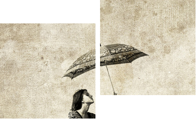 Dziewczyna z parasolem na rowerze. Zdjęcie w starym stylu obrazu. - Obraz dwuczęściowy, Dyptyk