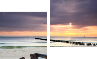 Łódź na pięknej plaży w wschodzie słońca - Obraz dwuczęściowy, Dyptyk