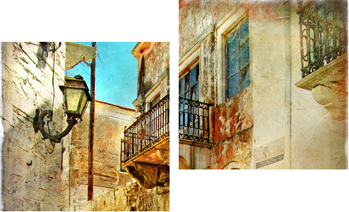 malarskie stare ulice Grecji - Obraz dwuczęściowy, Dyptyk