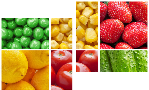 Kolaż świeżych owoców i warzyw - Obraz dwuczęściowy, Dyptyk