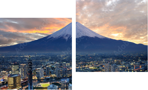Surrealistyczny widok miasta Yokohama i Mt. Fuji - Obraz dwuczęściowy, Dyptyk