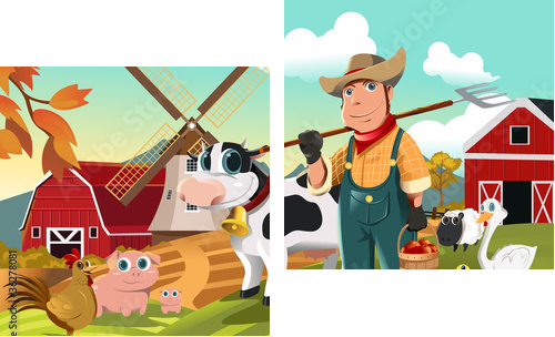 Rolnik w gospodarstwie ze zwierzętami - Obraz dwuczęściowy, Dyptyk