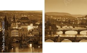 Widok na Most Karola i Wełtawę, Sepia - Obraz dwuczęściowy, Dyptyk