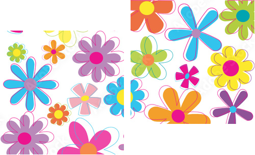 Wielokolorowe kwiaty w stylu retro - Obraz dwuczęściowy, Dyptyk