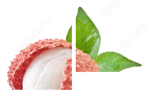 Lychee z liśćmi na białym tle. - Obraz dwuczęściowy, Dyptyk