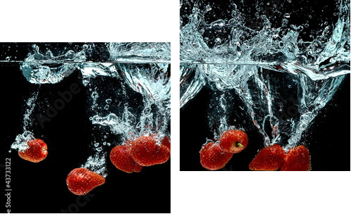 Owoce truskawkowe Splash na wodzie - Obraz dwuczęściowy, Dyptyk