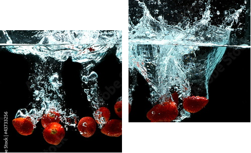 Owoce truskawkowe Splash na wodzie - Obraz dwuczęściowy, Dyptyk