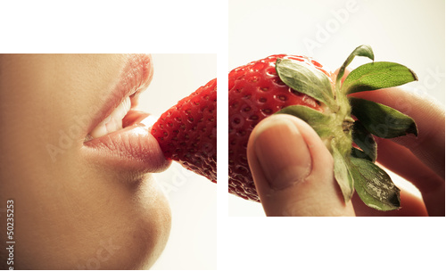zmysłowe usta i truskawka - Obraz dwuczęściowy, Dyptyk