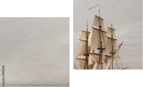 Vintage Frigate żeglowania w banku mgły - Obraz dwuczęściowy, Dyptyk