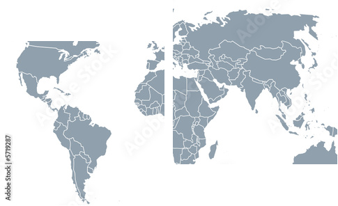 Zarys kontynentów - mapa świata - Obraz dwuczęściowy, Dyptyk