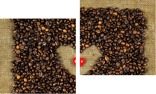 Małe serce na ziarna kawy - Obraz dwuczęściowy, Dyptyk