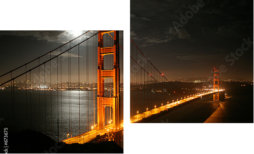 Golden Gate – ujęcie nocą - Obraz dwuczęściowy, Dyptyk