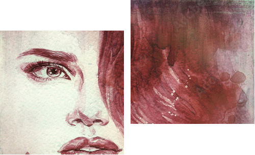 kobieta portret .abstract akwarela .fashion tło - Obraz dwuczęściowy, Dyptyk
