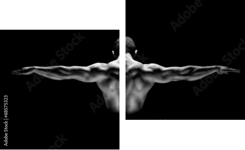 zdrowy muskularny mężczyzna z rękami wyciągniętymi na białym tle - Obraz dwuczęściowy, Dyptyk