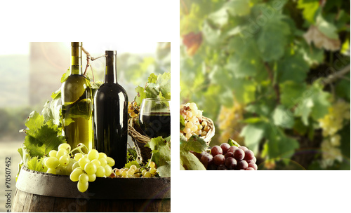 Wino z beczką i winnicą - Obraz dwuczęściowy, Dyptyk
