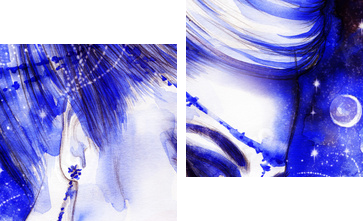 kobieta portret .abstract akwarela .fashion tło - Obraz dwuczęściowy, Dyptyk