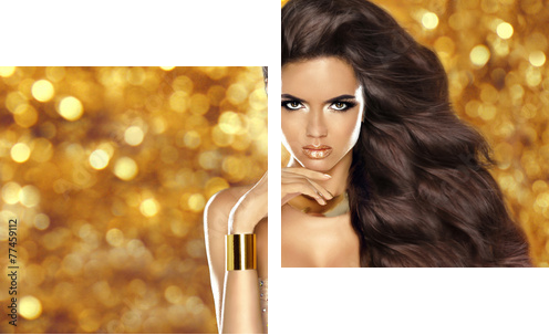 Fasonuje brunetki dziewczyny z Długim falistym włosy, piękna makeup, luksus - Obraz dwuczęściowy, Dyptyk
