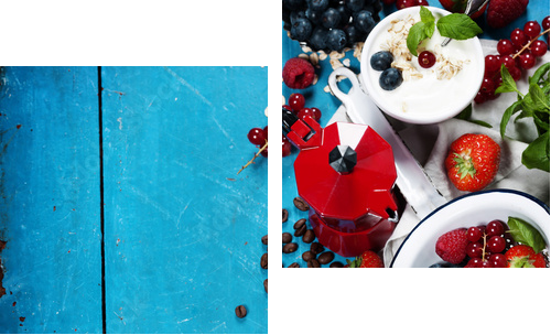 Zdrowe śniadanie - jogurt z musli i jagodami - zdrowie i - Obraz dwuczęściowy, Dyptyk